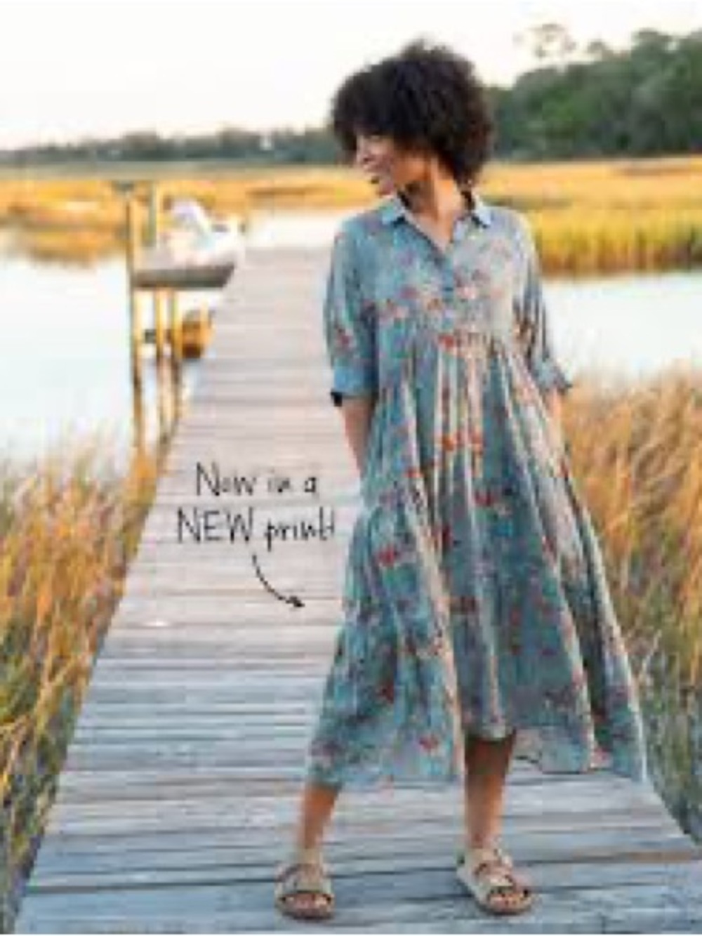 NATURAL LIFE Teal Floral Button-Front Midi Dress